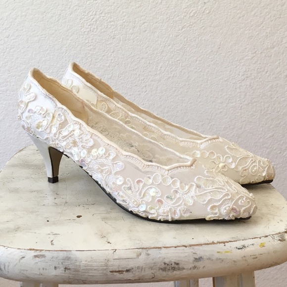 Vintage Shoes - 80s Sequin Beaded Bridal Cocktail Pump High Heels